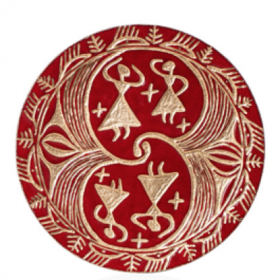 Декоративна тарілка "Танок богинь" d30 глазур-золото