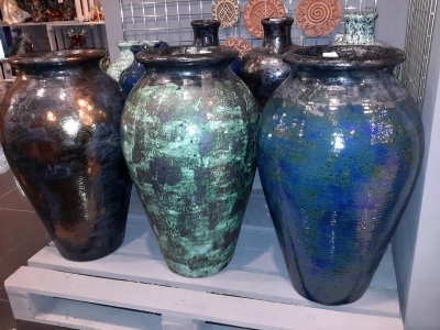 Керамический синий горшок "Океан" для интерьера, дизайн ландшафта, шамот, глазурь купить