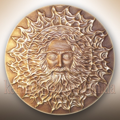Красивое керамическое панно-диcк золотой "Бог Сварог" купить на подарок в дом, в офис, на террасу