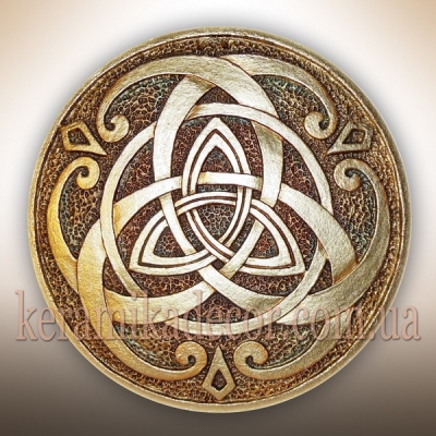Керамическя золотая тарелка-диск "Трилистник" купить для подарка, в дом, в офис Киев Украина