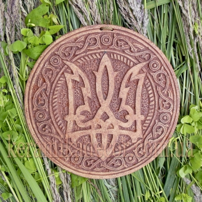 Керамическя тарелка-диск "Трезуб" купить для подарка, в дом, в офис Киев Украина