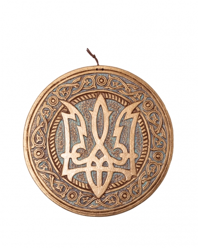 Декоративна тарілка-диск "Тризуб" d24 золото