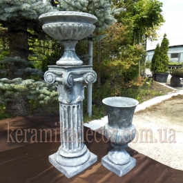 Керамическая колонна, пьедестал на 2 сегмента c переходником d=220мм, с ионической всесторонней капителью и базой + античная чаша и кубок купить для ландшафтного дизайна Украина